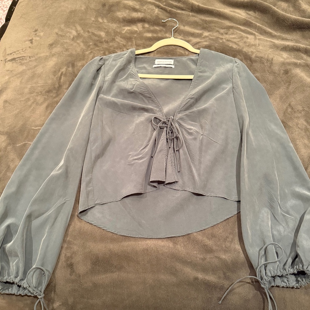 Urban Outfitters Slate Blue Tie-Front Blouse